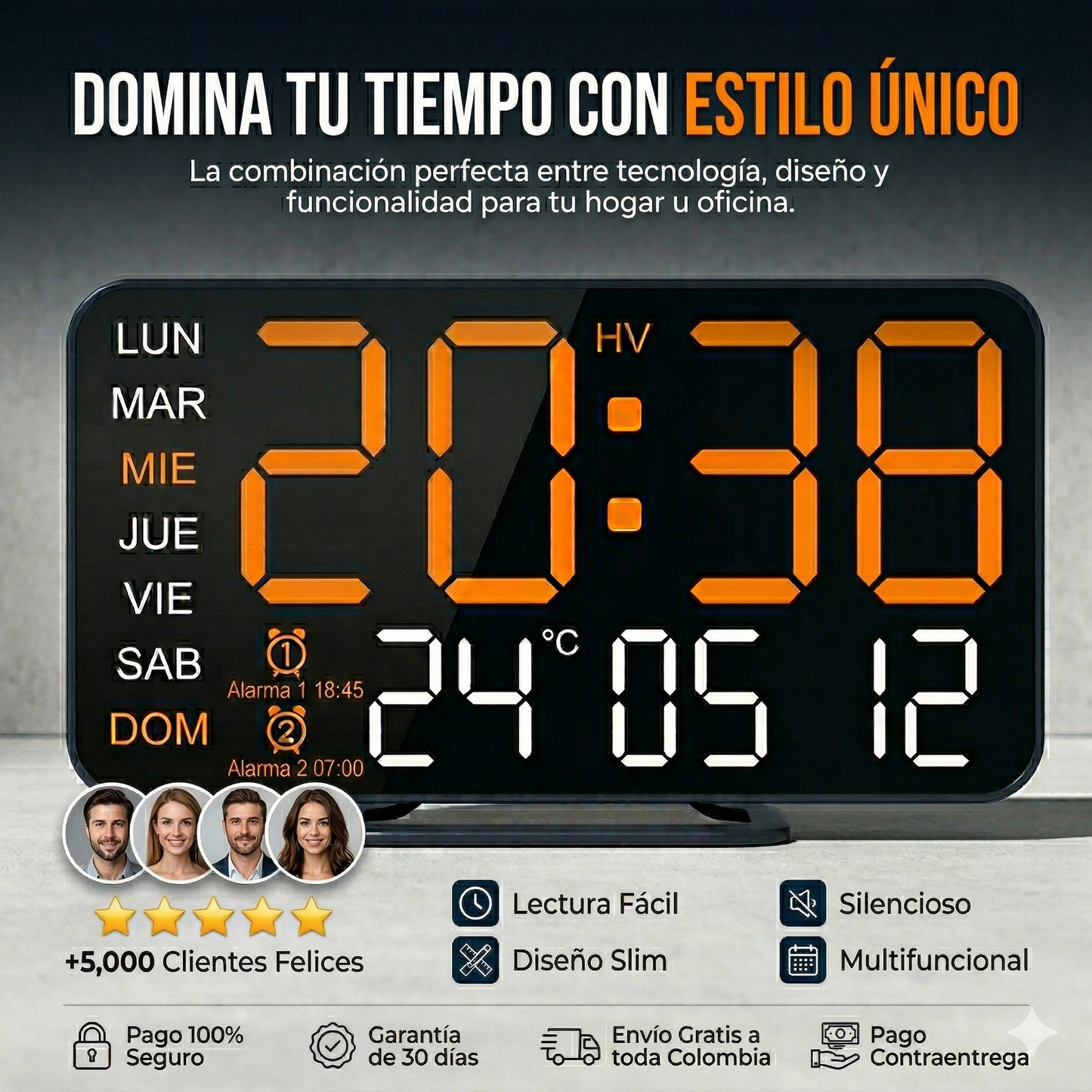 Reloj Digital LED de Pared - Estilo Moderno con Pantalla Inteligente