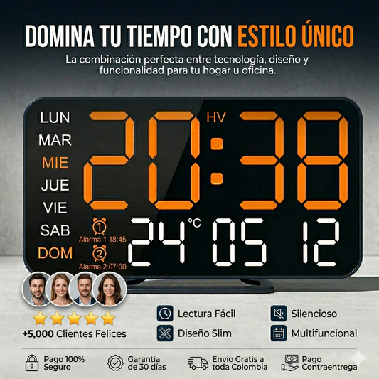 Reloj Digital LED de Pared - Estilo Moderno con Pantalla Inteligente