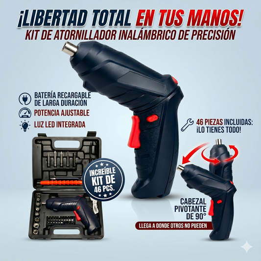 TurboKit X46 - Taladro Inalámbrico 46 Piezas Recargable (HT20)